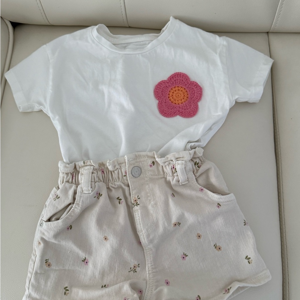 Zara White Tee with Pink Heart Detail